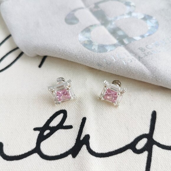 Stud Earrings - Enchanted Glow - Pink White Crystal Silver - Picture 2 of 3